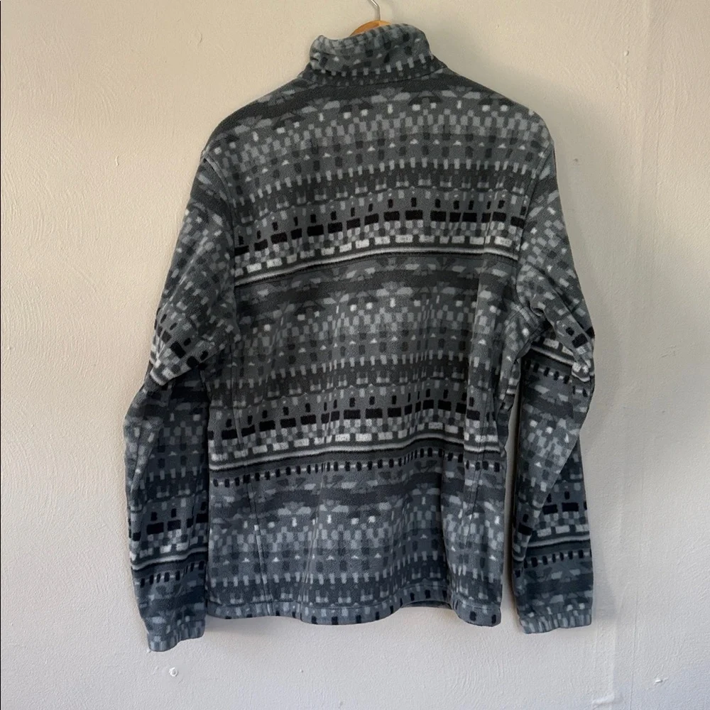 Columbia Black and Gray Patterned Fleece Full Zip UP Jacket Large